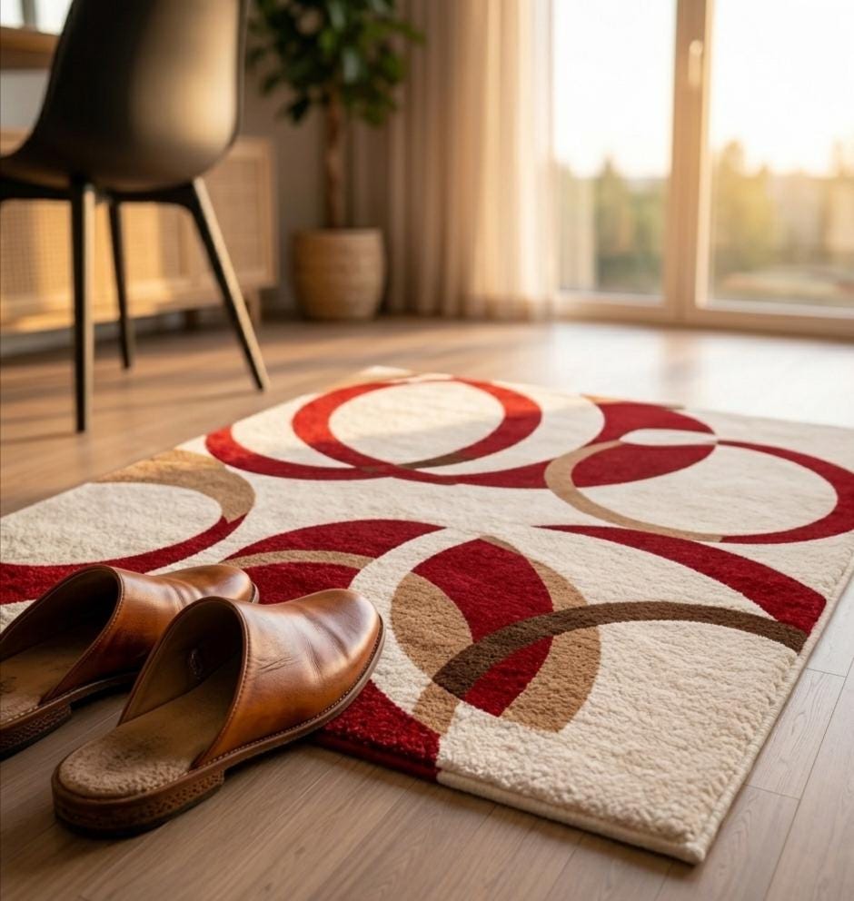 Modern Abstract Red Beige Cream Area Rug, Geometric Circle Plush Carpet ...