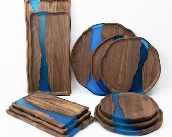 Epoxy Resin Wood Serving Platter and Tray: Decorative Wooden Platter for Housewarming Gift