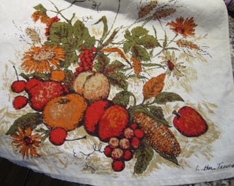 luther travis linen tea towel fruit design fall colors fallani & cohn