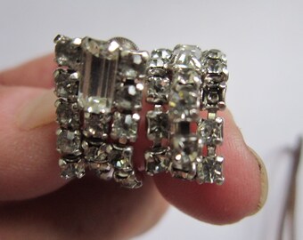 clear rhinestone screw back earrings vintage earrings 1" long bridal jewelry