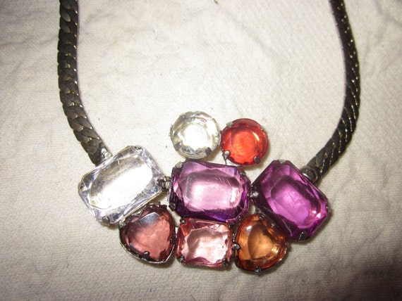 colored stone necklace, choker, prong set stones,… - image 3