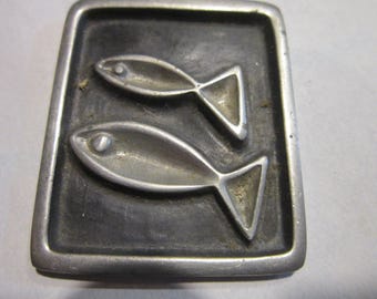 swedish pewter necklace signed tenn 2 fish 2" by 1 1/2"