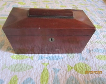 Antique English Regency Sarcophagus Tea Caddy Walnut Veneer Wood Box 19th c.