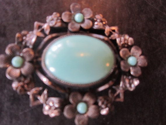 lovely vintage brooch robins egg blue stone great… - image 2