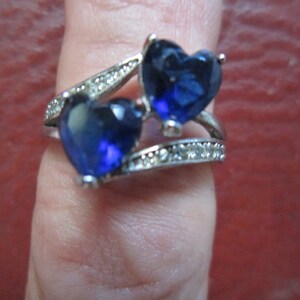 lovely sterling ring heart shaped blue stones