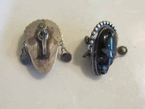 sterling & onyx earrings screw backs lady w/earri… - image 3