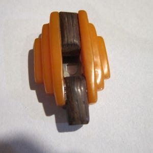 vintage bakelite dress clip butterscotch bakelite and wood 1 3/4&quot;    tested