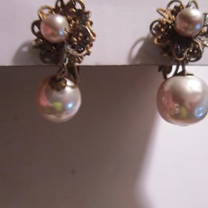 signed miriam haskell vintage clipon earrings large drop pearl