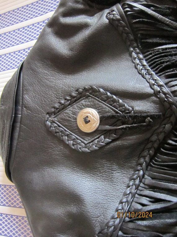 Vintage biker jacket leather fringed  sz 14 mint … - image 10