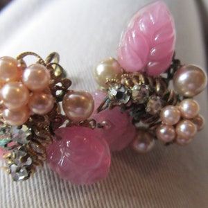 miriam haskell screw back earrings pearls rhinestones glass flowers RARE