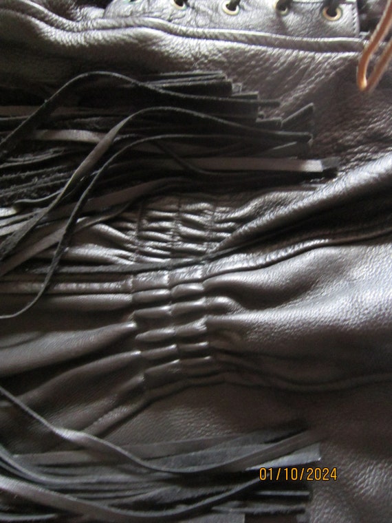 Vintage biker jacket leather fringed  sz 14 mint … - image 9