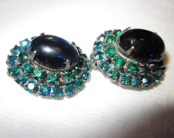 vtg blue and ab stones earrings large
