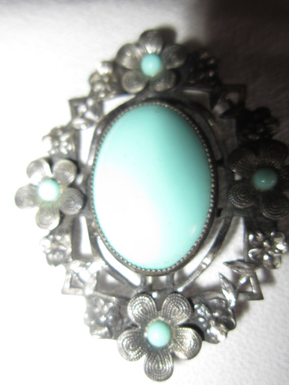 lovely vintage brooch robins egg blue stone great… - image 4