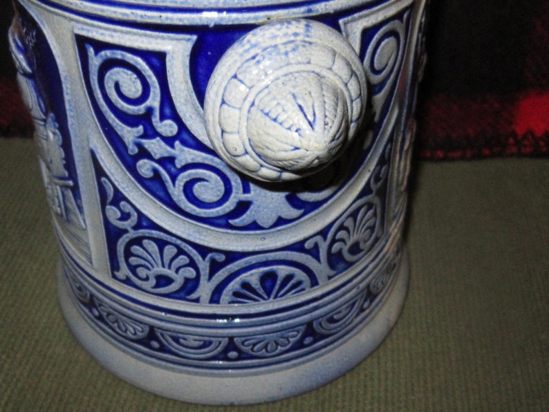 german salt glazed covered jar tobacco large cobalt blue jar
