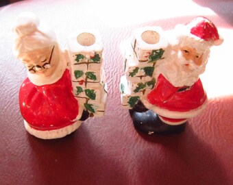 vintage mr & mrs santa candle holders christmas decor
