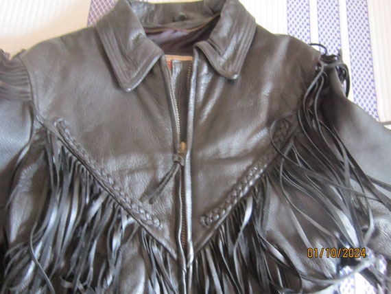 Vintage biker jacket leather fringed  sz 14 mint … - image 2