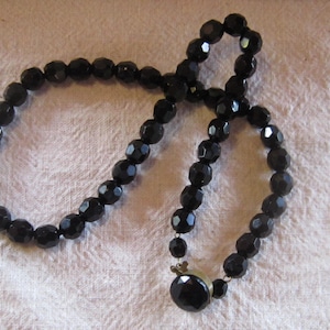 vintage black glass beads germany glass beaded necklace image 1