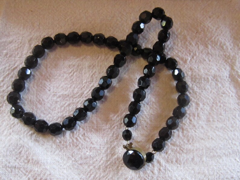 vintage black glass beads germany glass beaded necklace image 1