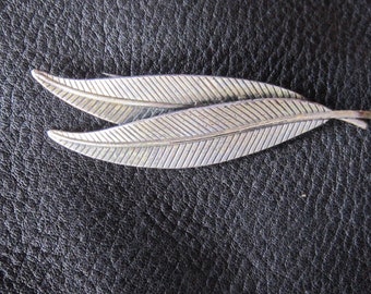 sterling leaf pin jewel art 3 2/8" sterling brooch leaves