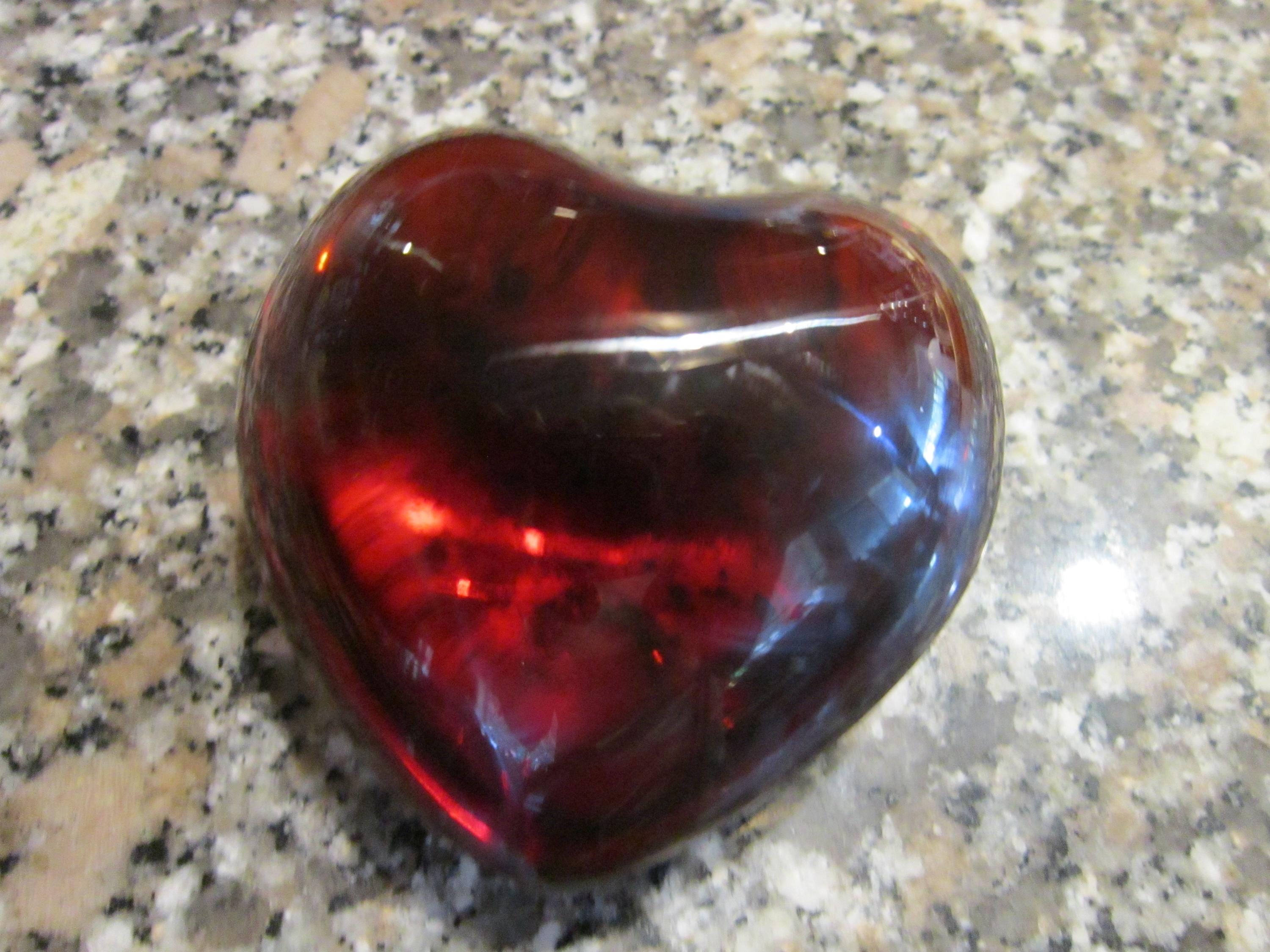 Signed Baccarat Red Crystal Heart Paperweight 3
