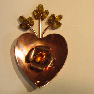 Coro Sterling Herz Brosche mit gelben Strass lovely2 1/2&quot; von 1 1/2&quot;