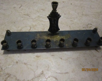 vintage brass menorah hanukkah candleholder 9 candles made israel 9" by 2" unusual