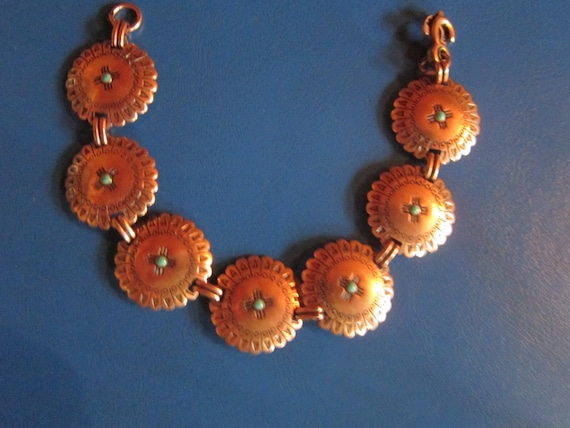 copper and turquoise link bracelet, indian jewelry, vintage copper turquoise
