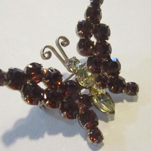 rhinestone butterfly pin brooch copper colored stones with yellow stone body gorgeous sparkly