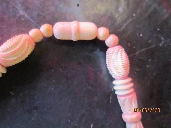 beautiful carved vintage beads pink and ivory col… - image 6