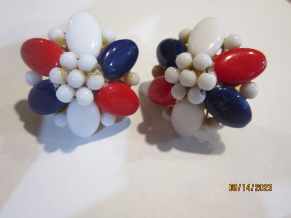 red white blue miriam haskell pierced earrings vi… - image 2