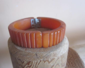 butterscotch bakelite clamper bracelet, deep color, vintage bakelite