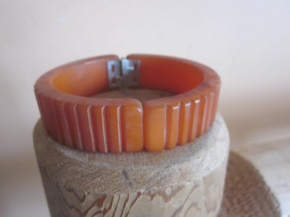 butterscotch bakelite clamper bracelet, deep colo… - image 1