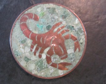 large copper stone brooch pendant scorpion pin turquoise 2"