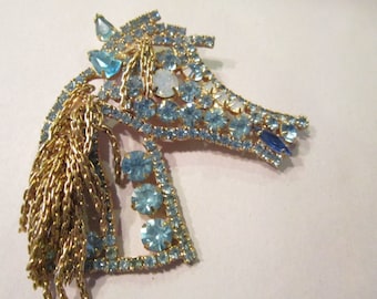 huge  sea horse pin  vintage colored stones sea horse brooch rhinestones most unusual horse pin