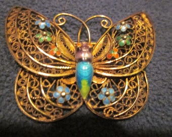 sterling and enamel butterfuly brooch, pin, gorgeous enamel