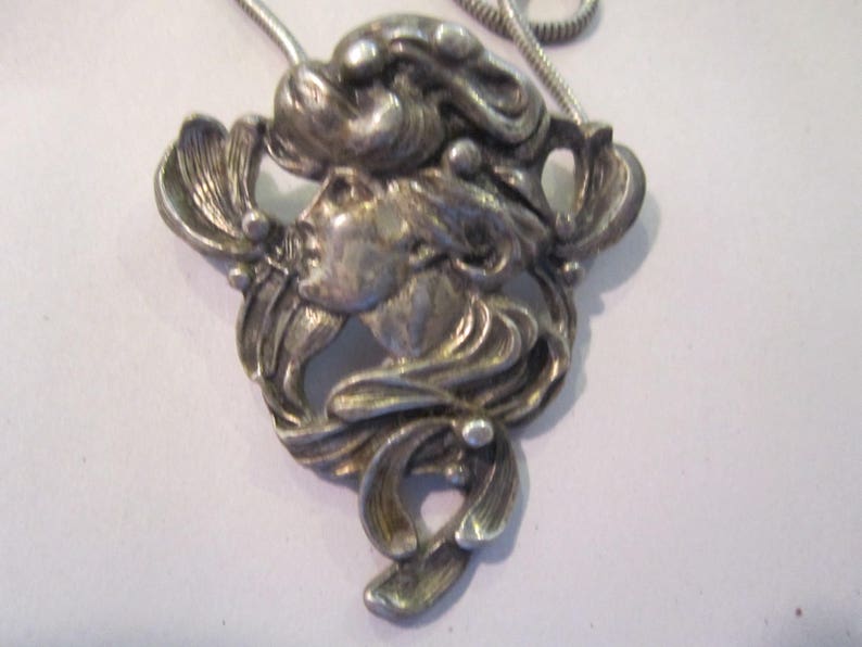 art nouveau alva museum replica necklace girls head gorgeous and large statement piece image 1