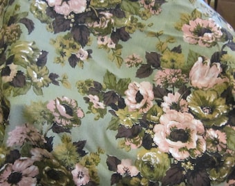 barkcloth yardage vintage pink green floral 3 1/2 yards 48" wide gorgeous drapes upholstery