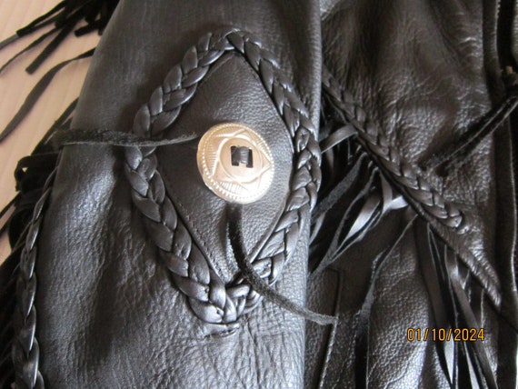 Vintage biker jacket leather fringed  sz 14 mint … - image 4