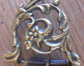 gorgeous brass buckle with tooled leather belt,,44 1/2"