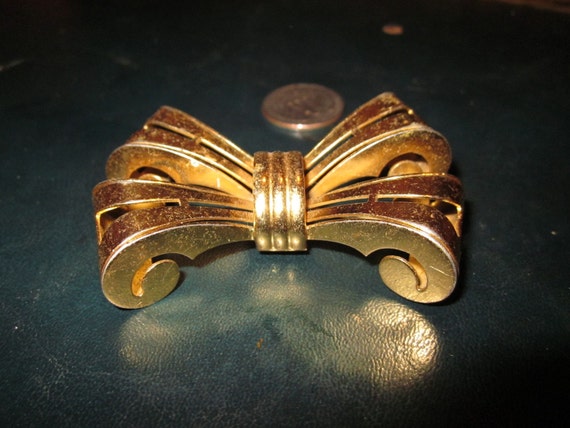 vtg huge sterling monet bow pin gold wash - image 2