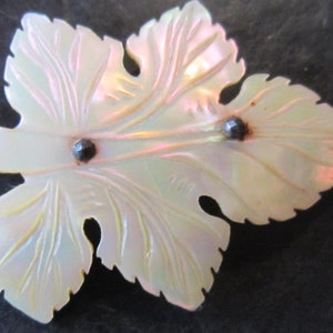 victorian  carved mother of pearl pin brooch leaf pin gorgeous
