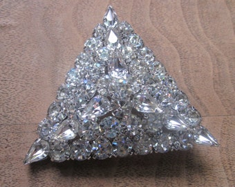 rhinestone brooch  3 1/4" incredible  prong set stones  huge brooch