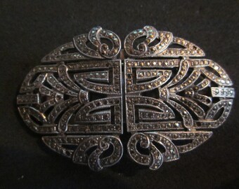 sterling marcasite brooch, dress clips, fabulous