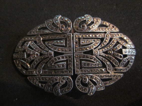 sterling marcasite brooch, dress clips, fabulous - image 1