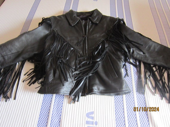 Vintage biker jacket leather fringed  sz 14 mint … - image 1