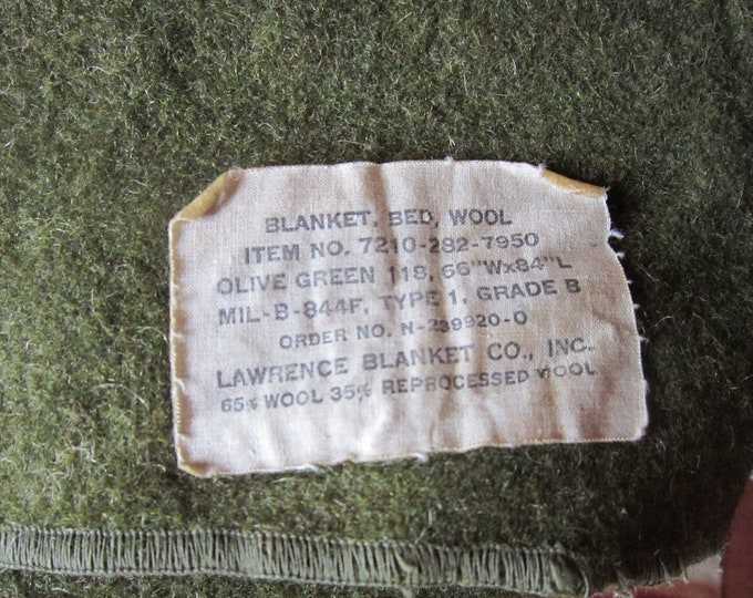 Vintage Heavy Weight Wool Army Blanket Olive Green 82 by 60 Vintage