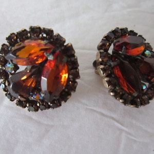 signed weiss earrings..brown stones, clip earrings, vintage earrings