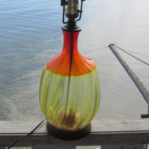 Blenko orange to amber table lamp excellent 16 1/2&quot; blenko glass mid century