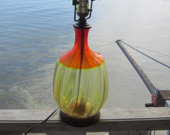 Blenko orange to amber table lamp excellent 16 1/2" blenko glass mid century