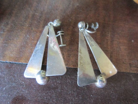 large sterling screw back earrings, mexico, 2' lo… - image 1